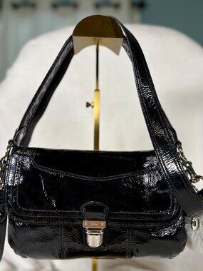 Coach Poppy Black Patent Lyla Onyx Bag with Charm